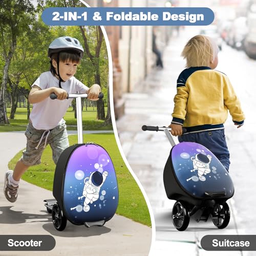 Baotree 2-in-1 Ride-On Scooter Suitcase, Scooter Luggage for Kids Ages 5-12, Foldable & Lightweight Carry with LED Light-Up Wheels - Image 2