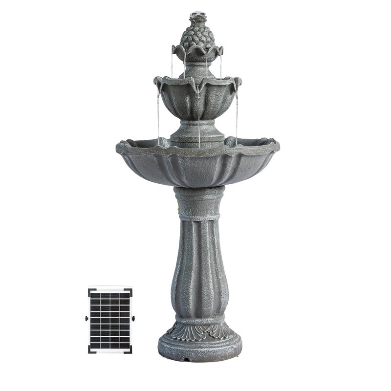 XBrand XBrand 362 Solar Water Fountain 2Tier Grey Resin Outdoor with Solar Panel  Solar Pump for Home Garden Yard Decor AM2167 