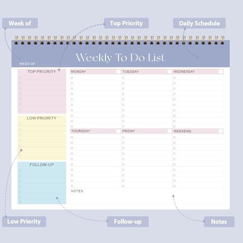 VALOME Weekly To Do List Notepad, Undated Planner with 52 Sheets (8.5''x11''), Desk Weekly Planner for Women & Man, Home School & Work (Purple) - Image 2