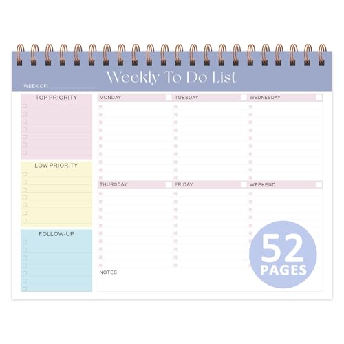 VALOME Weekly To Do List Notepad, Undated Planner with 52 Sheets (8.5''x11''), Desk Weekly Planner for Women & Man, Home School & Work (Purple) - Image 1