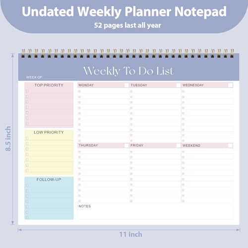 VALOME Weekly To Do List Notepad, Undated Planner with 52 Sheets (8.5''x11''), Desk Weekly Planner for Women & Man, Home School & Work (Purple) - Image 3