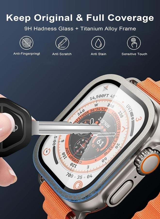 Arabest 2 Pack Apple Watch Ultra 2/ Ultra Screen Protector 49mm, 9H Tempered Glass + Titanium Alloy Frame, Keep Original Touch Sensitive Lightweight Protective Film iwatch - Image 2