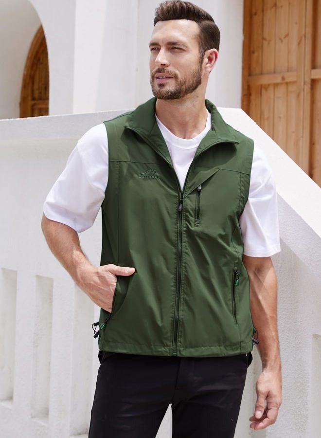 Gihuo Men's Golf Lightweight Photo Vest Fishing Travel Safari Vest Softshell Causal Sleeveless Jacket Outerwear(ArmyGreen-S) - Image 2