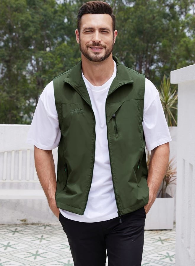 Gihuo Men's Golf Lightweight Photo Vest Fishing Travel Safari Vest Softshell Causal Sleeveless Jacket Outerwear(ArmyGreen-S) - Image 3