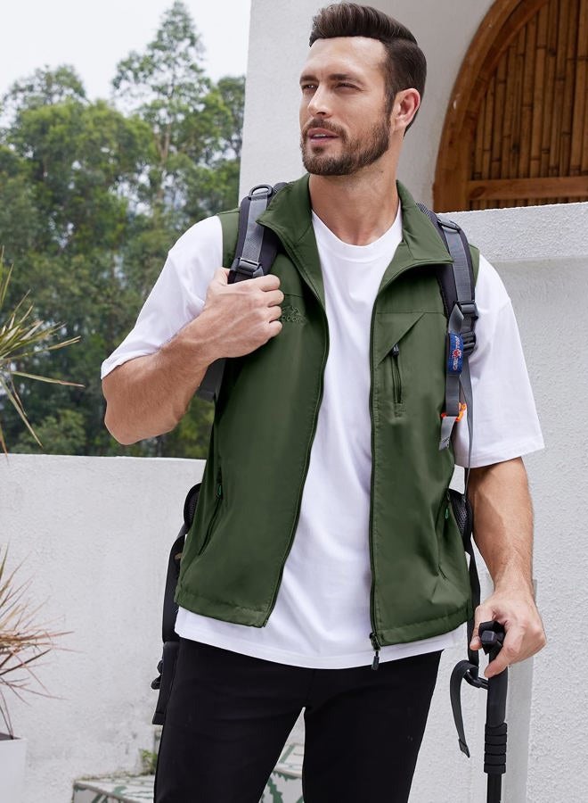 Gihuo Men's Golf Lightweight Photo Vest Fishing Travel Safari Vest Softshell Causal Sleeveless Jacket Outerwear(ArmyGreen-S) - Image 5