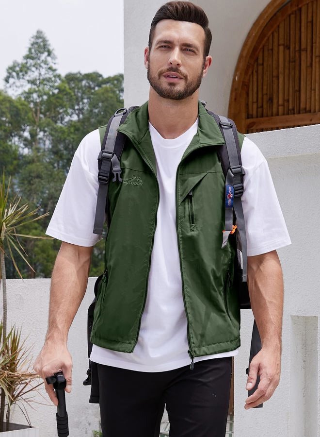 Gihuo Men's Golf Lightweight Photo Vest Fishing Travel Safari Vest Softshell Causal Sleeveless Jacket Outerwear(ArmyGreen-S) - Image 4