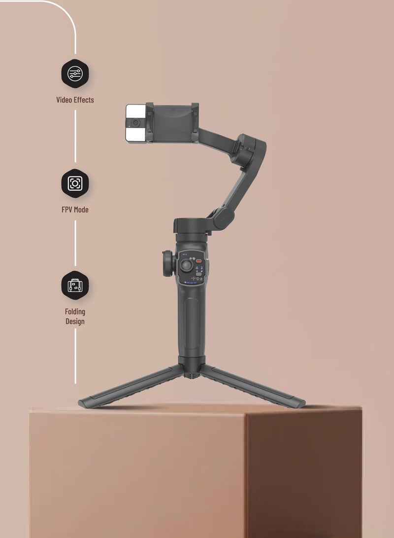 porodo 3-Axis AI Tracking Gimbal Stabilizer for Vlogging, Content Creation, Live Streaming & Travel, 2500mAh Battery, 170mm Extension Rod, Foldable Design, iOS & Android App, FPV Mode - Image 2