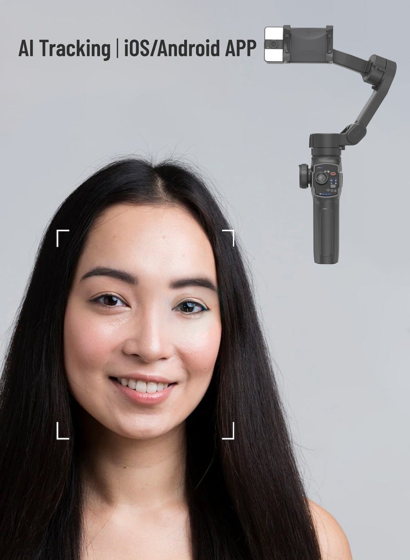porodo 3-Axis AI Tracking Gimbal Stabilizer for Vlogging, Content Creation, Live Streaming & Travel, 2500mAh Battery, 170mm Extension Rod, Foldable Design, iOS & Android App, FPV Mode - Image 4