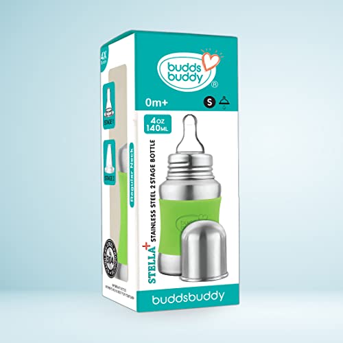 Buddsbuddy Stella Plus Neck New Born Baby Feeding Bottle made With High Grade Stainless Steel | Rust Free Feeding Bottle With Nipple | Leak Proof Baby Bottle | With Extra Spout Sipper | 180 ML | Green - Image 4