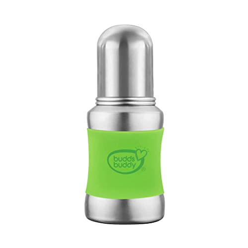 Buddsbuddy Stella Plus Neck New Born Baby Feeding Bottle made With High Grade Stainless Steel | Rust Free Feeding Bottle With Nipple | Leak Proof Baby Bottle | With Extra Spout Sipper | 180 ML | Green - Image 1