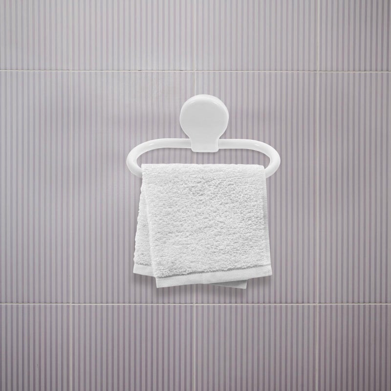 Self Adhesive Towel Rings Set 2 Pack Pink And White Plastic Wall Mounted Space Saving - Image 5