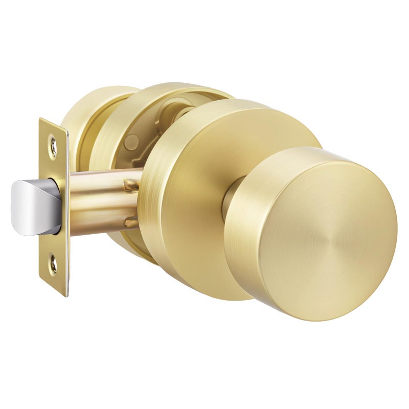 Haidms 1 Pack Brushed Gold Passage Door Knob For Hallway & Closet - Non-Locking Heavy Duty Interior Door Handle  Zinc Alloy Gold Closet Door Knob Round Ball Design - Image 1