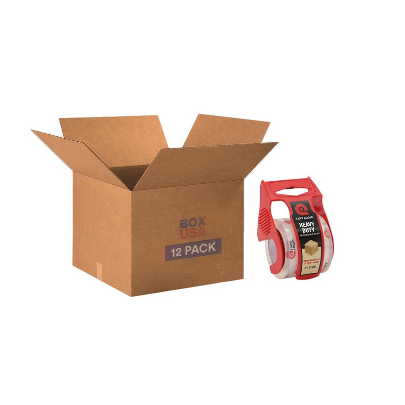 BOX USA Moving Boxes 20"L x 20"W x 15"H (12-Pack) + Packaging Tape 2" x 25yd (1-Pack) - Moving Supplies Bundle - Image 1