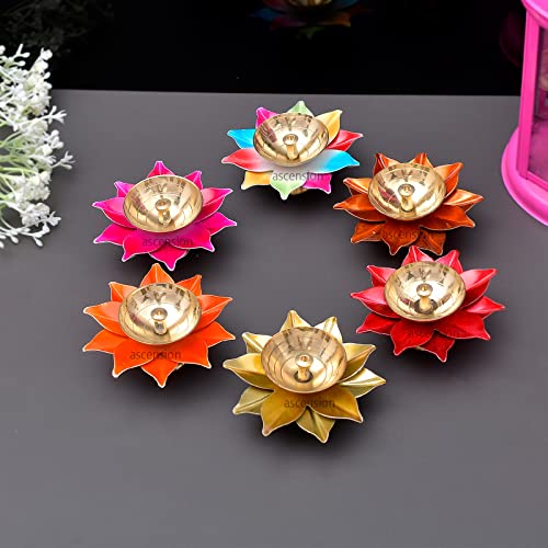 Ascension Handicraft Brass Lotus Diya for Puja Kamal Patti Flower Shaped Brass Diyas Oil Lamp for Pooja Room aarti Temple mandir Home Decoration & Gift Purposes (Pack of 6) - Image 2