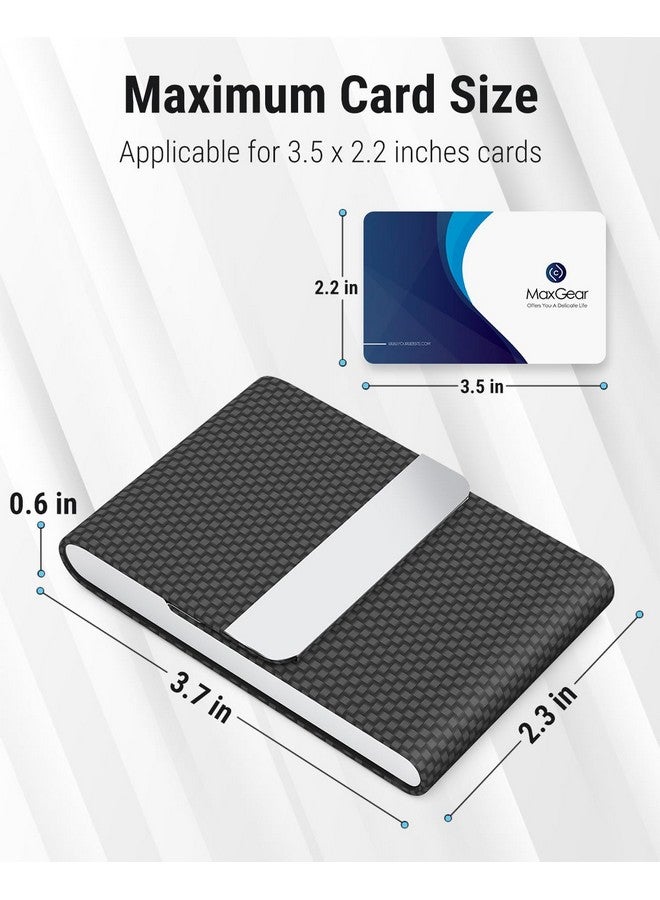 MaxGear Business Card Holder, Pu Leather Business Card Case Pocket Card Holders For Men Or Women, Metal Slim Name Card Holder Rfid Blocking Business Card Carrier With Magnetic Closure, Black Carbon - Image 5