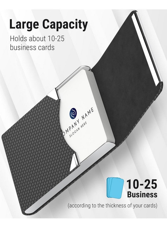 MaxGear Business Card Holder, Pu Leather Business Card Case Pocket Card Holders For Men Or Women, Metal Slim Name Card Holder Rfid Blocking Business Card Carrier With Magnetic Closure, Black Carbon - Image 2
