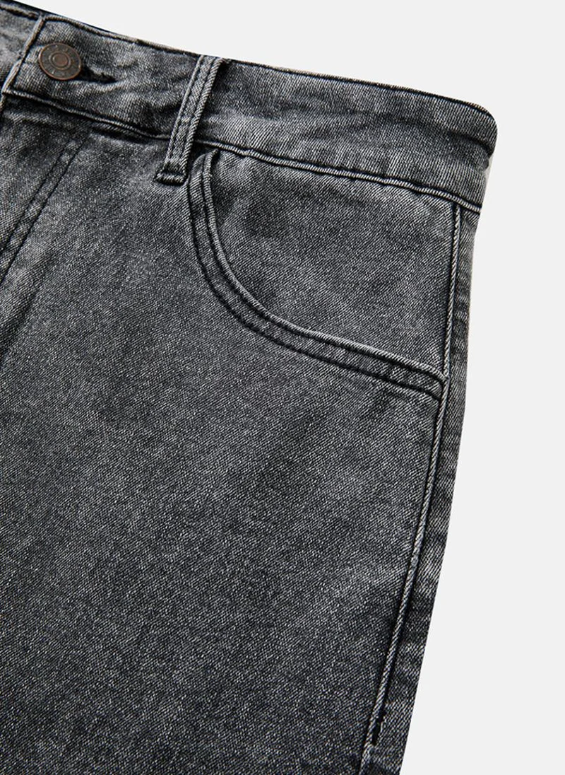 YUNIQEE Grey Midi Skirt With Slit