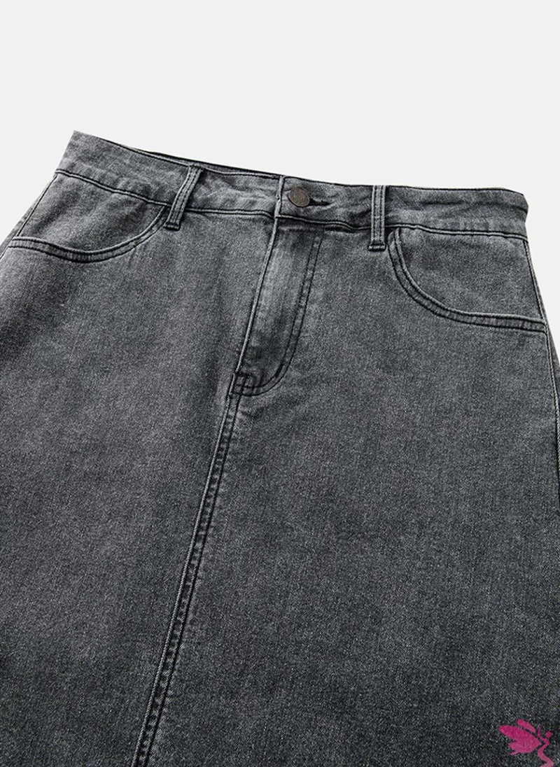 YUNIQEE Grey Midi Skirt With Slit