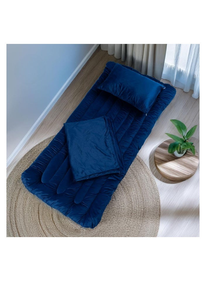 SMART HOME The 4-in-1 guest package consists of a mattress, a light blanket, a pillow, and an elegant bag. A soft velvet package made of high-quality materials. A single-person natural cotton mattress measuring 200x90 x10 cm.  - Image 1