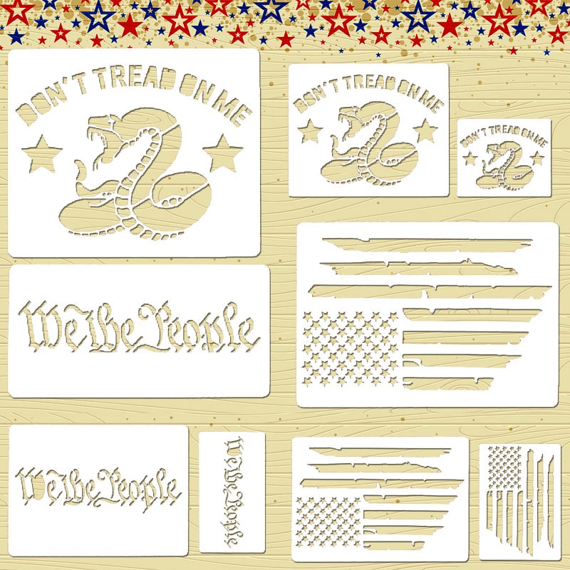 9 PCS American Flag Stencils  We The People  Dont Tread On Me Reusable Tracing Templates for Adults DIY Card Albums Wall Floor Crafts Decors