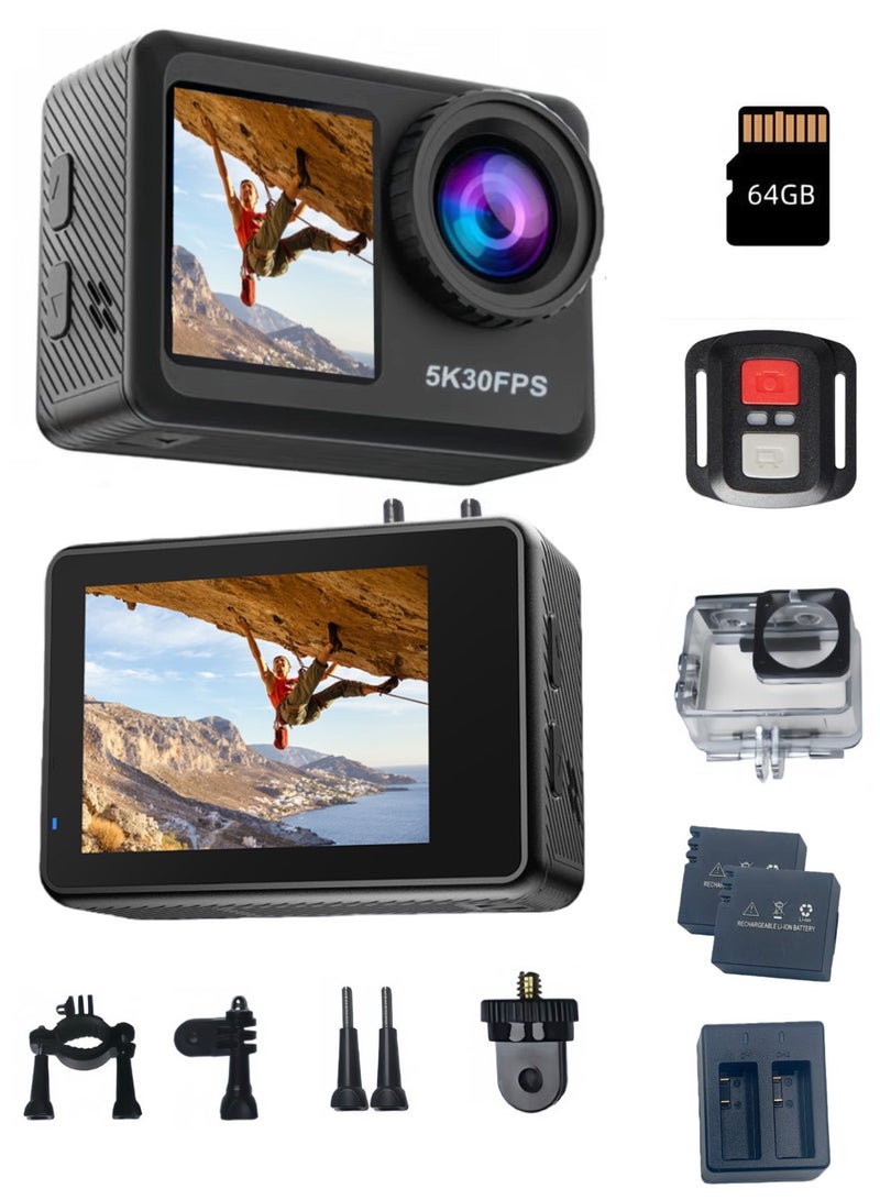 Blink True 5K Ultra HD Action Camera with Dual Screens, WiFi, Remote, 64GB Card & Waterproof - Image 1