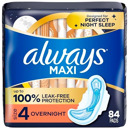 Always Maxi Overnight Pads with Wings Size 4 Overnight Unscented 28 Count x 3 84 Count Total Packaging May Vary