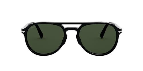 Persol Unisex PO3235S Aviator Sunglasses, Black/Green, 55 mm - Image 1