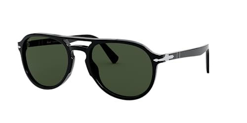 Persol Unisex PO3235S Aviator Sunglasses, Black/Green, 55 mm - Image 2