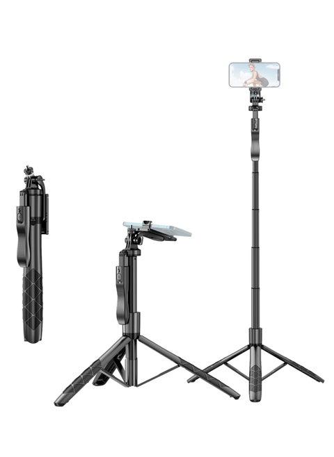 Selfie Stick 153 cm/60in Multi-function Selfie Stick Desktop Tripod with 6-Section Telescoping Rod 360°Rotatable Ball Head with Anti-shake Handle Phone Clip 1/4in Adapter & Remote Control
