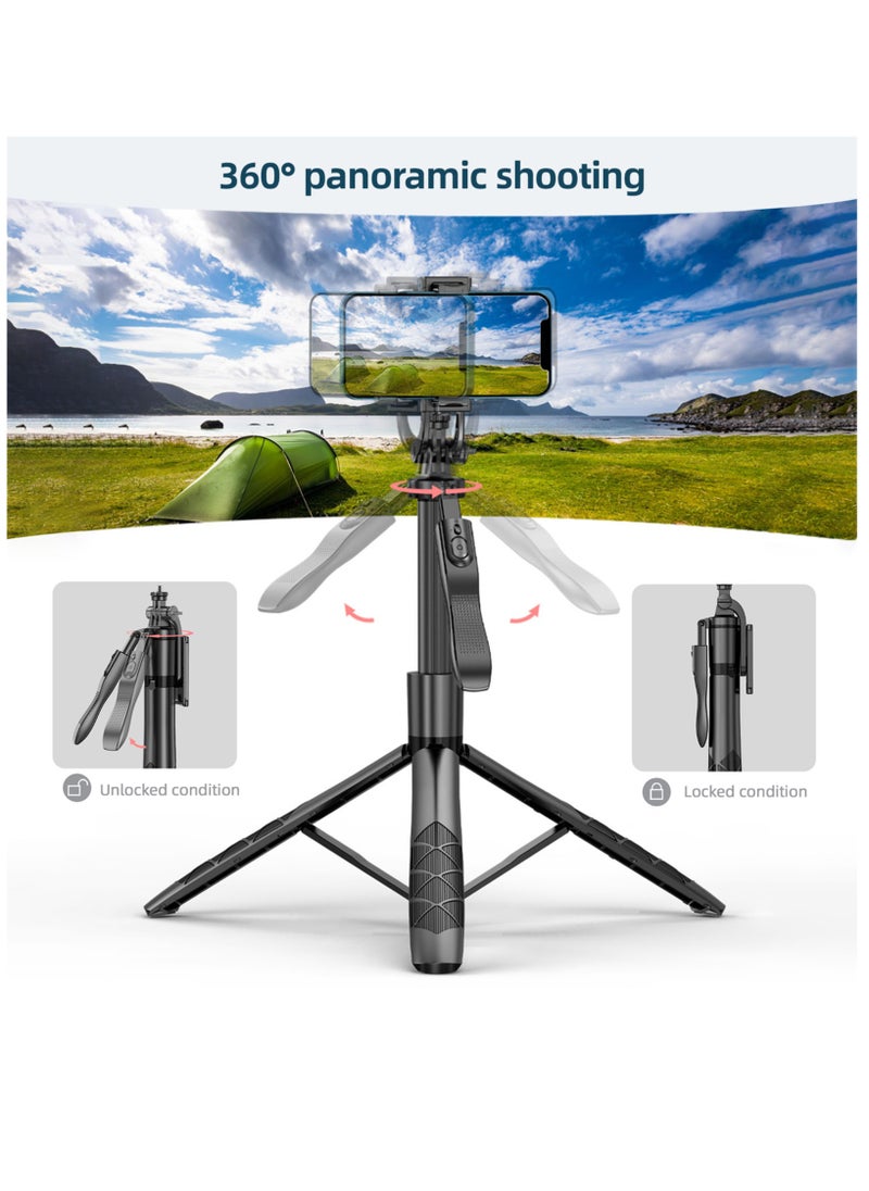 Kiboule - Selfie Stick 153 cm/60in Multi-function Selfie Stick Desktop Tripod with 6-Section Telescoping Rod 360°Rotatable Ball Head with Anti-shake Handle Phone Clip 1/4in Adapter & Remote Control - Image 1
