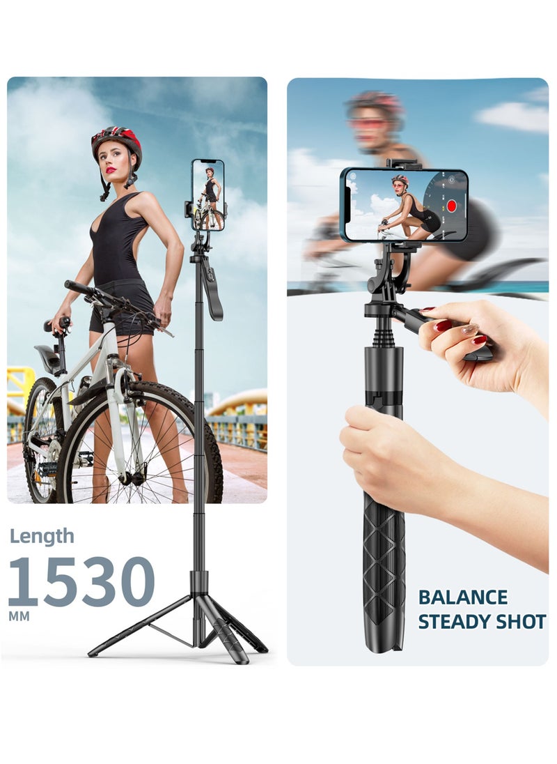 Kiboule - Selfie Stick 153 cm/60in Multi-function Selfie Stick Desktop Tripod with 6-Section Telescoping Rod 360°Rotatable Ball Head with Anti-shake Handle Phone Clip 1/4in Adapter & Remote Control - Image 1