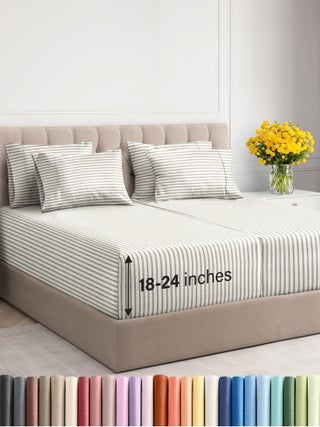 Extra Deep Split King Sheet Set - 7 Piece Breathable & Cooling Sheets - Hotel Luxury Bed Sheets Set - Easy Fit - Soft  Wrinkle Free & Comfy Sheets Set - Beige Striped Sheet Set w/Extra Deep Pockets - pzsku/Z97540FF27E66F8DB4AF4Z/45/1749650886/30b91c61-ce62-48e8-b9b1-cbce35cad92f