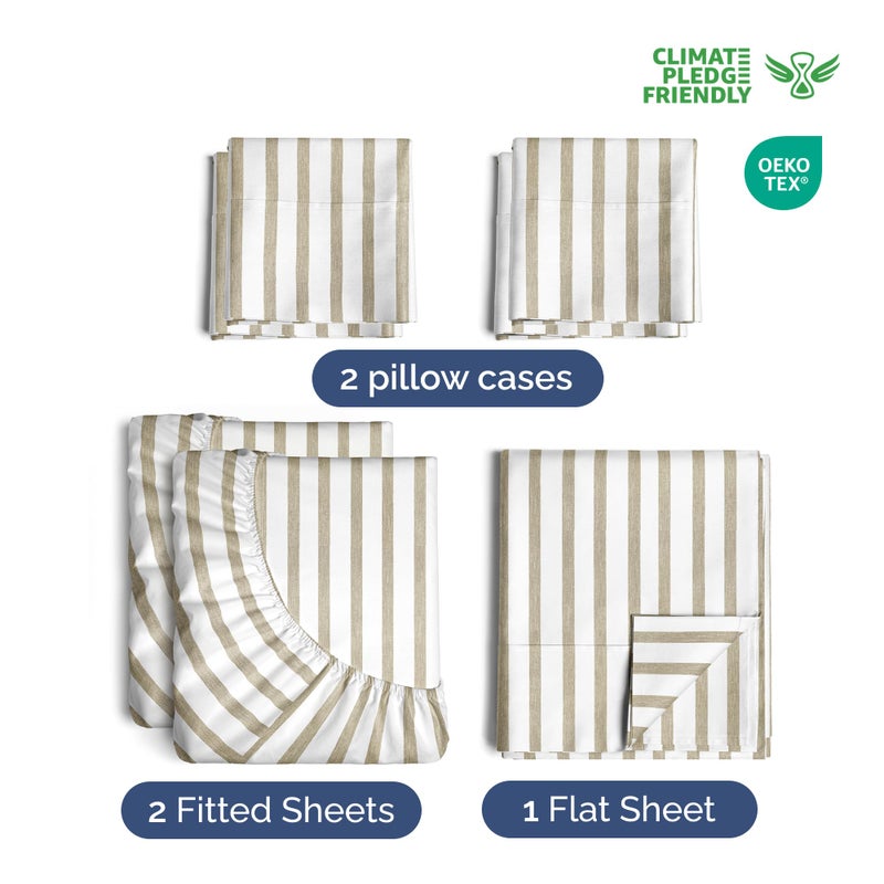 Extra Deep Split King Sheet Set - 7 Piece Breathable & Cooling Sheets - Hotel Luxury Bed Sheets Set - Easy Fit - Soft  Wrinkle Free & Comfy Sheets Set - Beige Striped Sheet Set w/Extra Deep Pockets