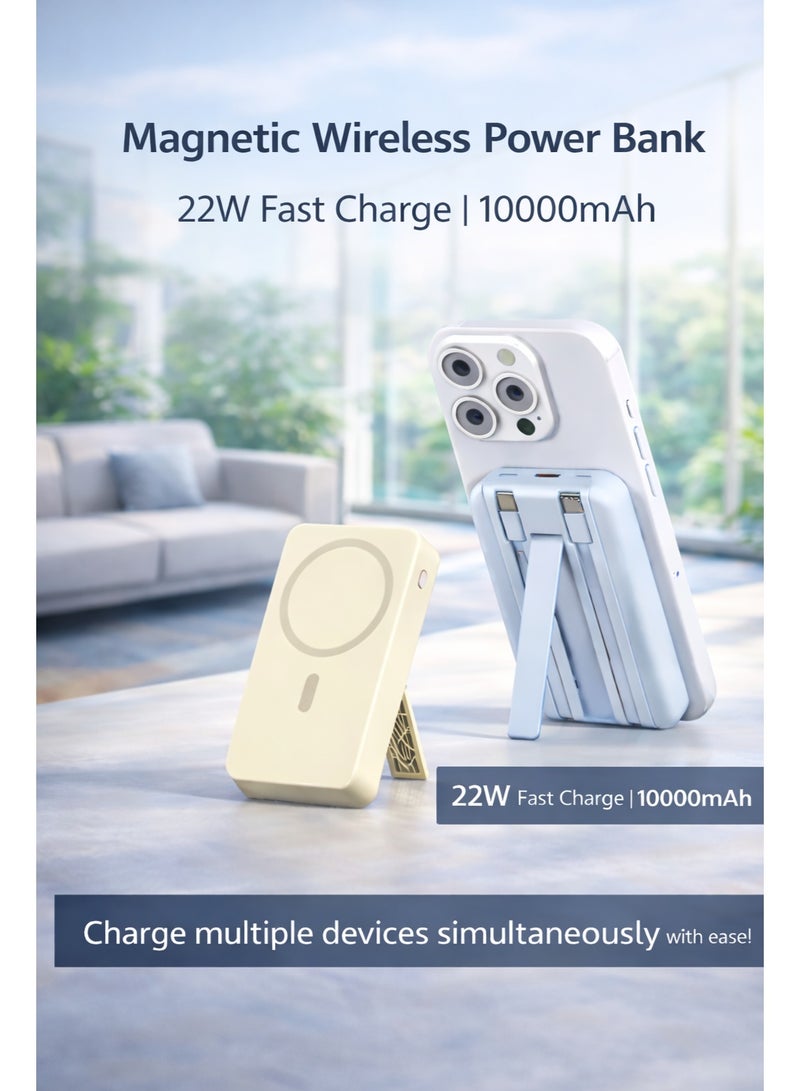 Magnetic Wireless Power Bank, Magnetic Power Bank for iPhone, Wireless Power Bank 10000mAh, 22W Fast Charging Magnetic Wireless Charger Power Bank, Power Bank with Stand for Smartphones - Image 1