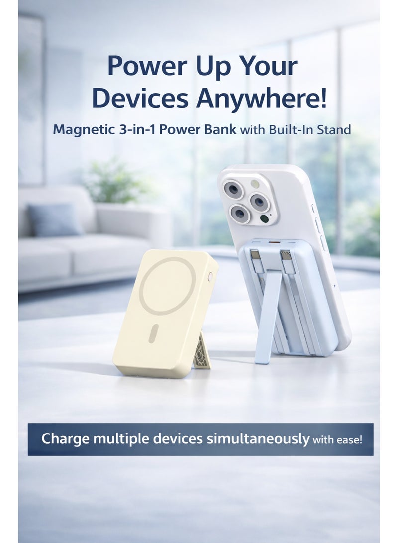 Magnetic Wireless Power Bank, Magnetic Power Bank for iPhone, Wireless Power Bank 10000mAh, 22W Fast Charging Magnetic Wireless Charger Power Bank, Power Bank with Stand for Smartphones - Image 3