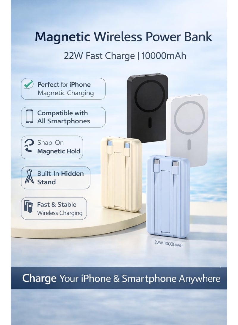 Magnetic Wireless Power Bank, Magnetic Power Bank for iPhone, Wireless Power Bank 10000mAh, 22W Fast Charging Magnetic Wireless Charger Power Bank, Power Bank with Stand for Smartphones - Image 4