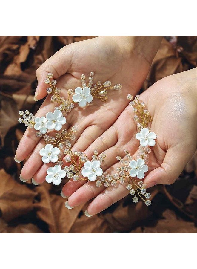 JONKY Flower Hair Vine Rhinestone Hair Piece Gold Headbands Bridal Headpieces Wedding Hair Accessories for Bride and Bridesmaid (A-Gold)  - Image 4