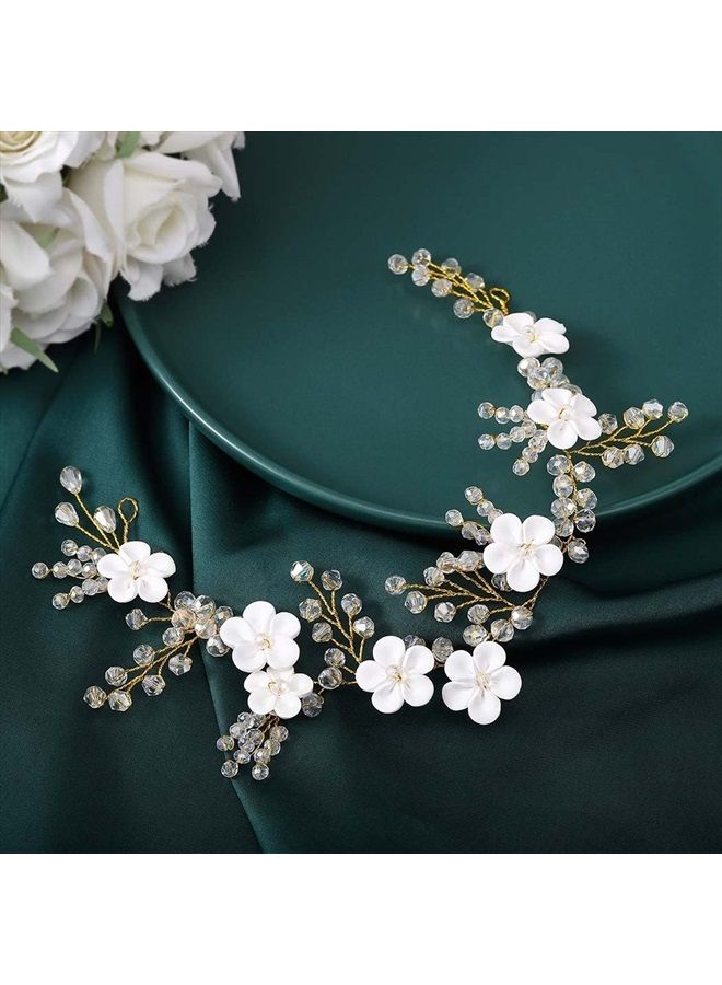 JONKY Flower Hair Vine Rhinestone Hair Piece Gold Headbands Bridal Headpieces Wedding Hair Accessories for Bride and Bridesmaid (A-Gold)  - Image 2