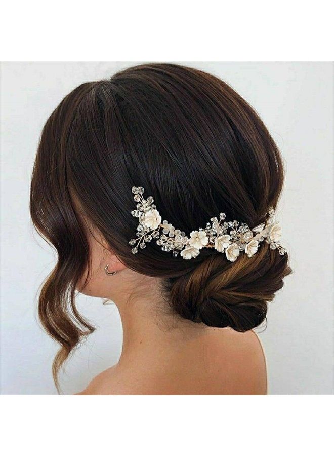 JONKY Flower Hair Vine Rhinestone Hair Piece Gold Headbands Bridal Headpieces Wedding Hair Accessories for Bride and Bridesmaid (A-Gold)  - Image 3