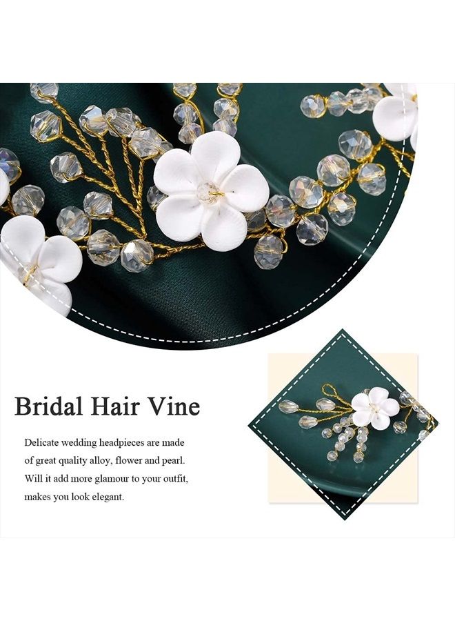 JONKY Flower Hair Vine Rhinestone Hair Piece Gold Headbands Bridal Headpieces Wedding Hair Accessories for Bride and Bridesmaid (A-Gold)  - Image 5