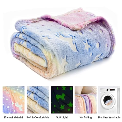 TEHALK Unicorn Glow in The Dark Blankets for Kids, Soft Fleece Blankets for Girls/Toddler, Unicorns Gifts for Girls Age 3-12 40"x 60" - Image 4