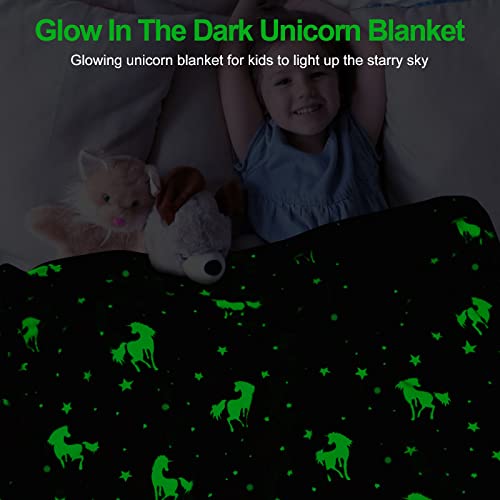 TEHALK Unicorn Glow in The Dark Blankets for Kids, Soft Fleece Blankets for Girls/Toddler, Unicorns Gifts for Girls Age 3-12 40"x 60" - Image 2