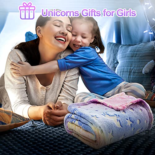 TEHALK Unicorn Glow in The Dark Blankets for Kids, Soft Fleece Blankets for Girls/Toddler, Unicorns Gifts for Girls Age 3-12 40"x 60" - Image 5