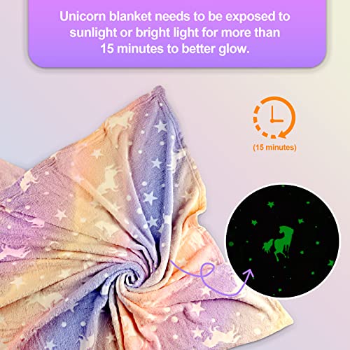 TEHALK Unicorn Glow in The Dark Blankets for Kids, Soft Fleece Blankets for Girls/Toddler, Unicorns Gifts for Girls Age 3-12 40"x 60" - Image 3