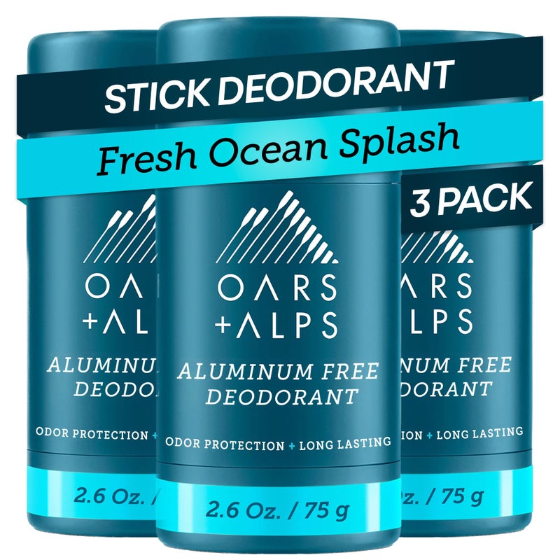 Oars + Alps Deodorant for Men & Women, Aluminum Free Deodorant for Men, Dermatologist Tested, Clean Ingredients, Non Toxic, Vegan, Long Lasting, Odor Protection, Fresh Ocean Splash, 3pk, 2.6oz - Image 1