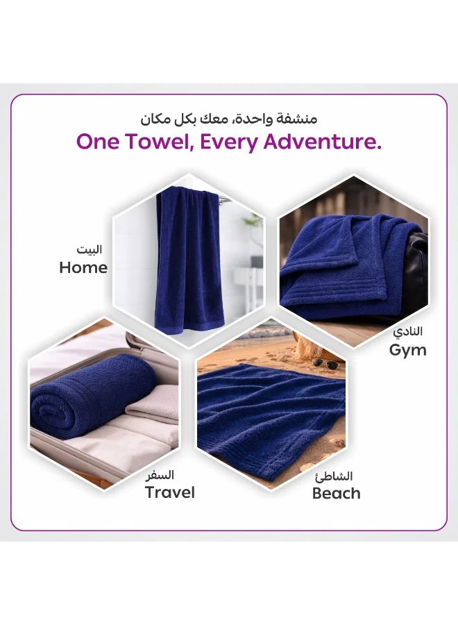 Donetella Navy Blue Bath Towel (4 Pack, 70 X 140 cm) - Microfiber 330 GSM - Super Soft, Highly Absorbent, Quick Drying Thick Bathroom Towels - Soft Hotel Quality for Bath and Spa  | Best Price UAE