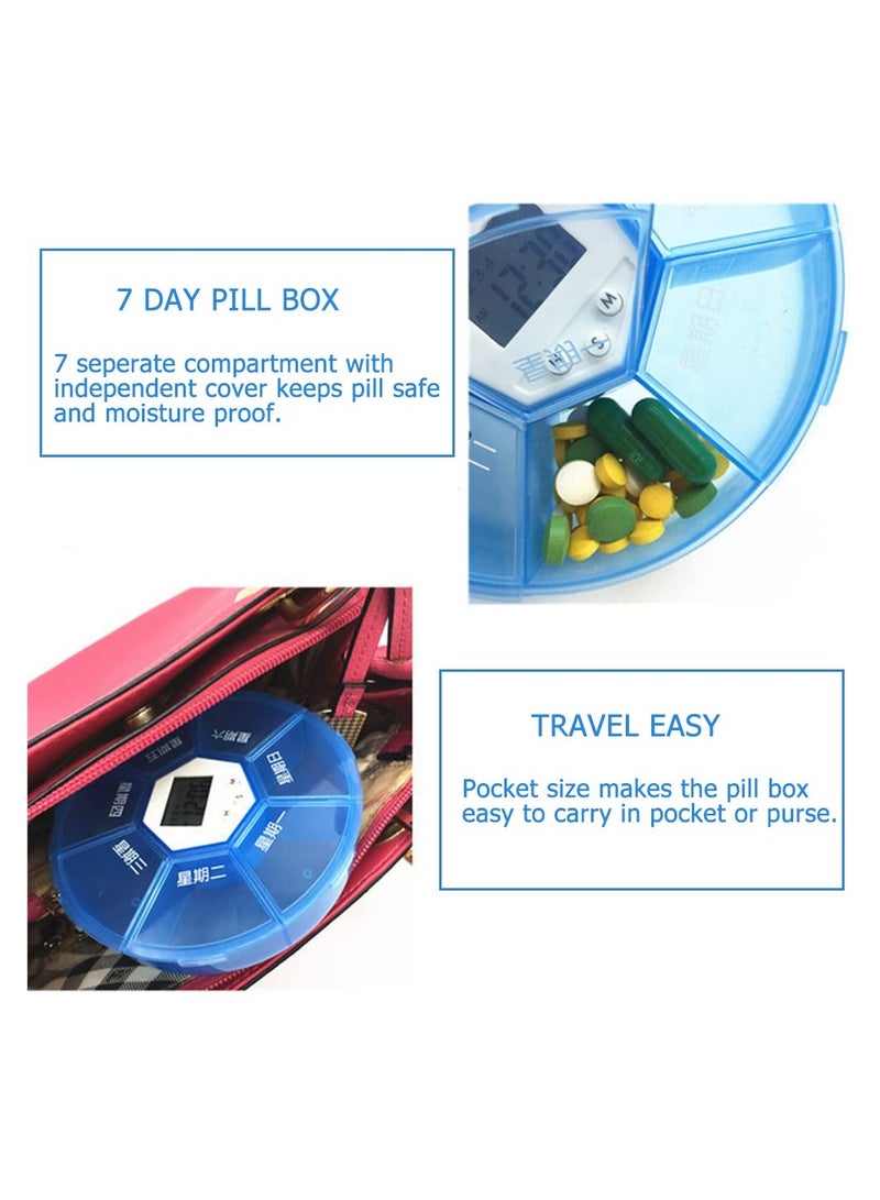 SYOSI Weekly Pill Dispenser with Reminder Alarm, 7-Day Pill Box Portable Pill Organizer Daily Medication Reminder Medication Organizer Weekly Health Management Aid Medication Planner Alarm for Elderly - Image 2