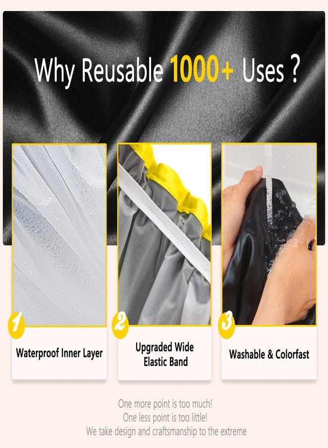 mikimini Extra Large Black Shower Cap for Women and Men Thick Long Hair Braids, Reusable Waterproof Double Layers XL Bathing Hair Caps with Vibrant Yellow Edge (Black) - Image 5