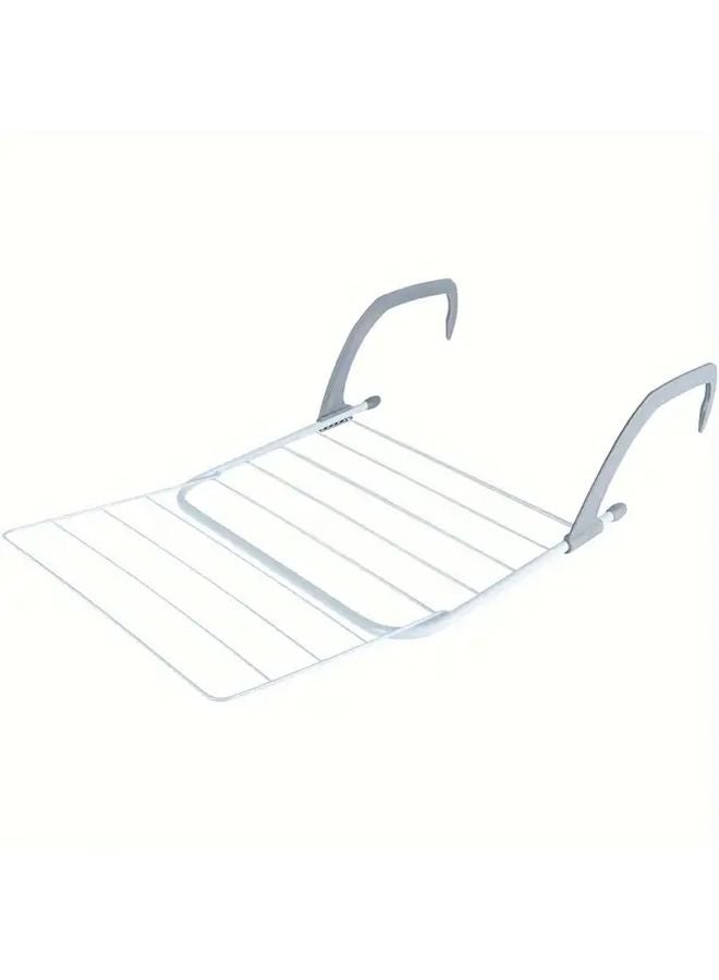 White Basic Heavy Duty Stainless Steel Foldable Drying Rack With Hooks Space Saving Multi Tier Laundry Organizer - Image 5