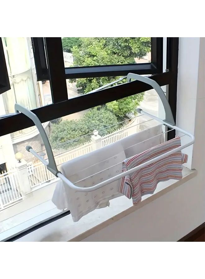 White Basic Heavy Duty Stainless Steel Foldable Drying Rack With Hooks Space Saving Multi Tier Laundry Organizer - Image 1